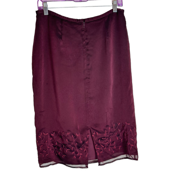 Y2k Express Pencil Skirt Burgundy Beaded Lined below Knee 11/12 Size Large - Picture 2 of 5